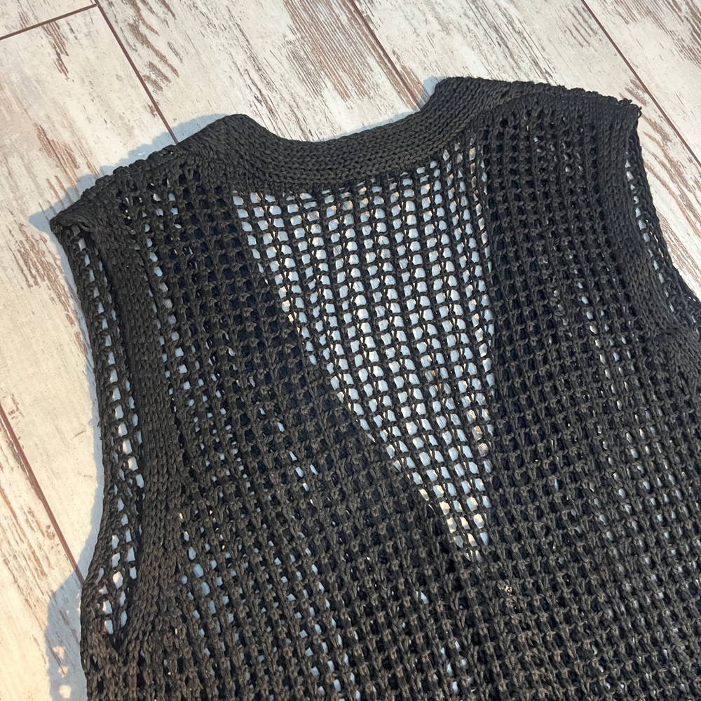 Black Crochet Maxi Vest Cover Up Button Down Gold Buttons XL NWOT - Picture 13 of 16